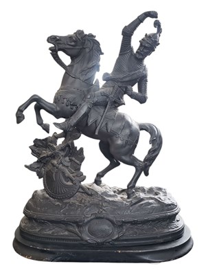 Lot 284 - AFTER THEODORE DORIOT - 19TH CENTURY SPELTER FIGURE OF HORSE RIDER