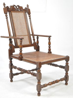 Lot 970 - VICTORIAN CAROLEAN REVIVAL OAK & CANE RECLINER ARMCHAIR