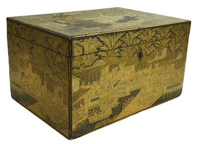 Lot 127 - QING DYNASTY CHINESE GILT-LACQUERED TEA CADDY WITH PEWTER BOX
