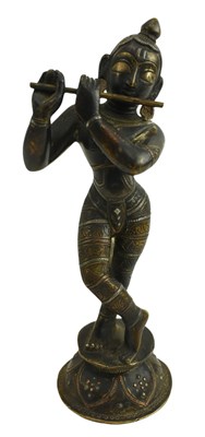 Lot 174 - 19TH CENTURY INDIAN BRONZE FIGURE OF KRISHNA VENUGOPALA, BENGAL