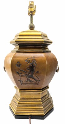 Lot 266 - CHAPMAN F. COOPER - LEATHER AND BRASS LAMP