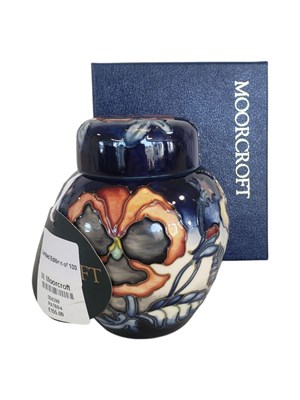 Lot 121 - MOORCROFT - 2001 LIMITED EDITION PANSY DESIGN LIDDED GINGER JAR