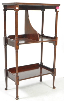 Lot 965 - EDWARDIAN THREE TIER MAHOGANY ETAGERE / WHOT-NOT BOOKCASE STAND