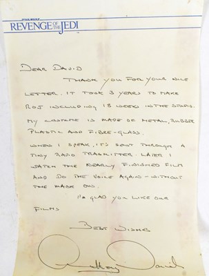 Lot 100 - STAR WARS - ANTHONY DANIELS ORIGINAL LETTER & PHOTOGRAPH