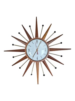 Lot 858 - SMITHS - VINTAGE TEAK SUNBURST WALL CLOCK