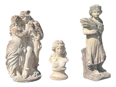 Lot 960 - THREE 20TH CENTURY STONE COMPOSITE GARDEN SCULPTURES