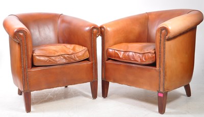 Lot 966 - PAIR OF 20TH CENTURY LEATHER TUB ARMCHAIRS