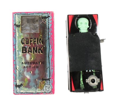 Lot 593 - TINPLATE TOYS - VINTAGE JAPANESE WIND-UP COFFIN BANK