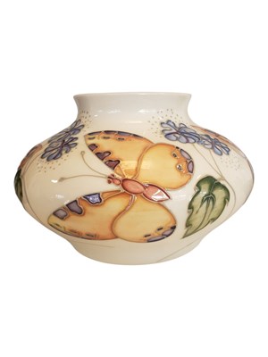 Lot 166 - MOORCROFT - LATE 20TH CENTURY CERAMIC POTTERY BUTTERFLY SQUAT VASE