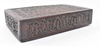 Lot 106 - INDIAN 19TH CENTURY CARVED WOOD DOWRY / JEWELLERY BOX