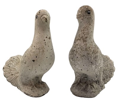 Lot 596 - PAIR OF 20TH CENTURY COMPOSITE STONE GARDEN DOVE FIGURINES