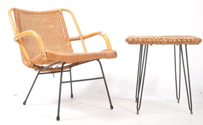 Lot 810 - 20TH CENTURY WICKER CONSERVATORY ARMCHAIR & TABLE