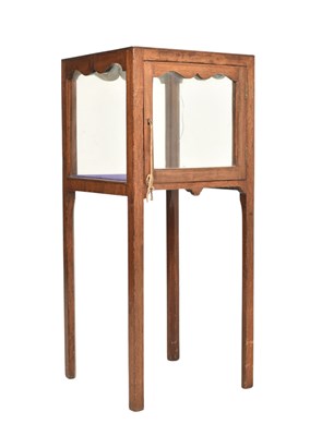 Lot 942 - LATE 19TH CENTURY OAK & GLASS PEDESTAL BIJOUTERIE CABINET