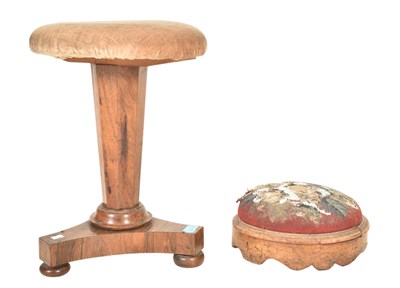 Lot 945 - A 19TH CENTURY ROSEWOOD TREFOIL PIANO STOOL T/W ANOTHER