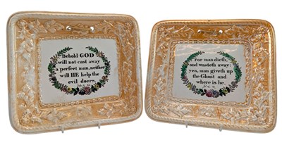 Lot 78 - TWO 19TH CENTURY SUNDERLAND PUCE LUSTRE CERAMIC WALL PLAQUES