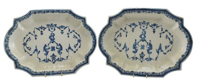 Lot 35 - MOUSTIERS FAIENCE, FRANCE - PAIR OF 18TH CENTURY BERAIN STYLE PLATTERS