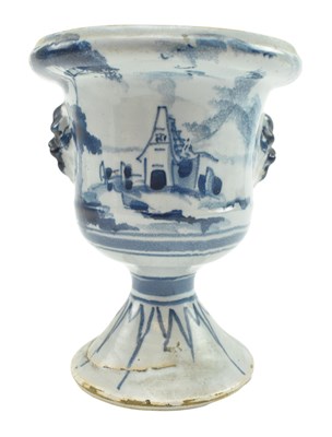 Lot 12 - BRISTOL DELFT 18TH CENTURY TIN GLAZED TWIN-HANDLED URN VASE