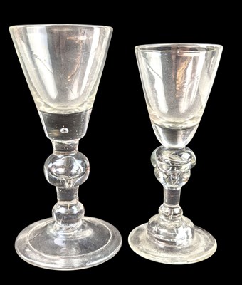 Lot 24 - NEAR PAIR OF 18TH CENTURY C. 1710 QUEEN ANNE BALUSTER WINE GLASSES
