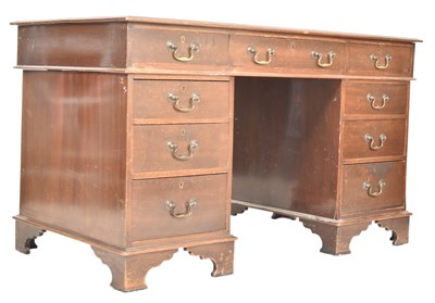 Lot 946 - EDWARDIAN MAHOGANY & LEATHER TWIN PEDESTAL DESK