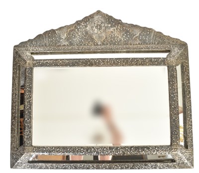 Lot 367 - MOROCCAN EMBOSSED SILVER FRAMED DECORATIVE WALL MIRROR