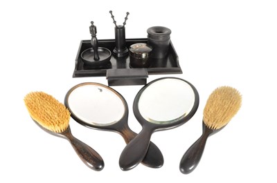Lot 300 - EARLY 20TH CENTURY REAL EBONY WOODEN DRESSING TABLE SET