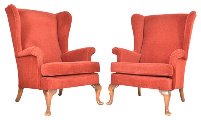 Lot 430 - PARKER KNOLL - PAIR OF MID CENTURY RED WINGBACK ARMCHAIRS