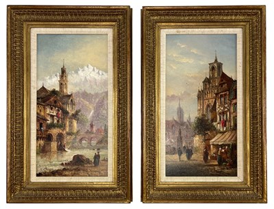Lot 526 - F. A. REZIA - PAIR OF EARLY 20TH CENTURY OIL ON CANVAS CONTINENTAL SCENE PAINTINGS IN GILT FRAMES