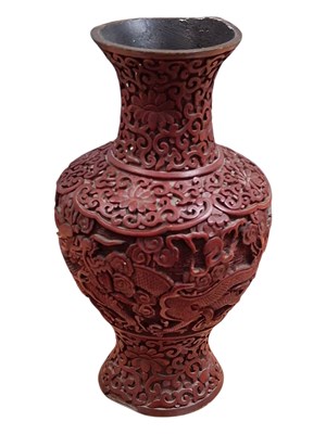 Lot 302 - 1930S CHINESE CINNABAR BALUSTER VASE