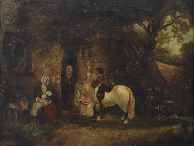 Lot 518 - AFTER WILLIAM SHAYER - FAMILY WITH PONY - OIL ON CANVAS (AF)