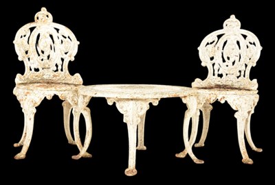 Lot 538 - MATCHED SET OF SOLID CAST IRON GARDEN PAIR OF CHAIRS & TABLE