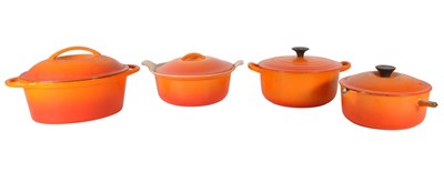 Lot 191 - LE CREUSET - FOUR LATE 20TH CENTURY VINTAGE CAST IRON ENAMELLED PANS