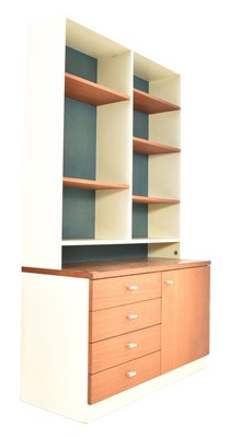 Lot 137 - MID CENTURY TWO-TONE TEAK BOOKCASE CABINET