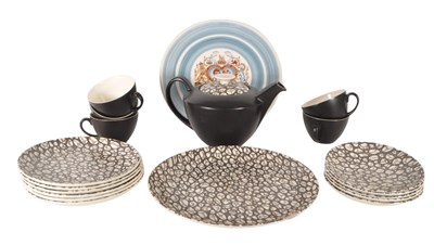 Lot 192 - POOLE POTTERY - MID CENTURY BLACK PEBBLE TEA SERVICE