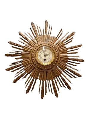 Lot 331 - FRENCH GILT WOOD SUNBURST WALL CLOCK