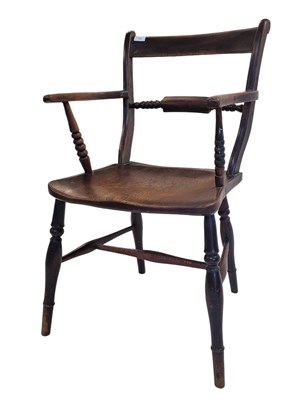 Lot 796 - GEORGE III ELM OXFORD BAR BACK ARM ELBOW CHAIR