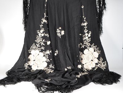 Lot 346 - EARLY 20TH CENTURY BLACK EMBROIDERED CHINESE SHAWL