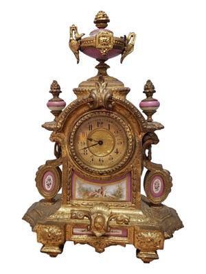 Lot 352 - 19TH CENTURY FRENCH ORMOLU AND ENAMEL MANTEL CLOCK