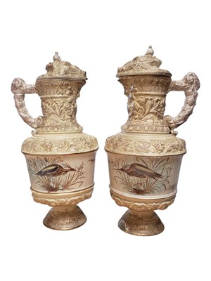 Lot 128 - PAIR OF EARLY 20TH CENTURY EDWARDIAN CERAMIC JUGS / VASES