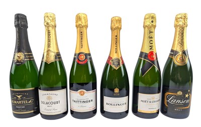 Lot 212 - SIX FRENCH BRUT CHAMPAGNE BOTTLES - BOLLINGER, MOET & CHANDON & MORE