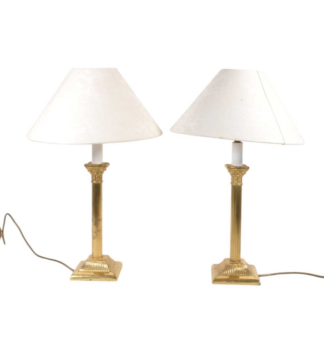 Lot 943 - PAIR OF VINTAGE 20TH CENTURY BRASS COLUMN DESK LAMPS
