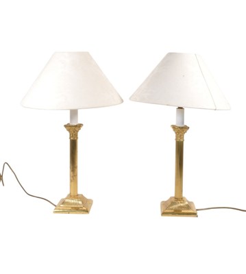 Lot 943 - PAIR OF VINTAGE 20TH CENTURY BRASS COLUMN DESK LAMPS