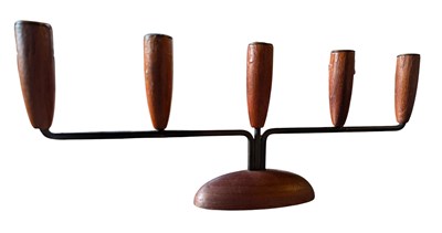 Lot 16 - LUTHJE - DANISH MODERN DESIGN - VINTAGE TEAK & BLACK CHROME STEM CANDLESTICK HOLDER