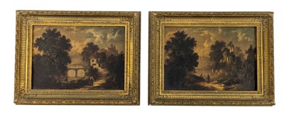 Lot 597 - ENGLISH ROMANTIC SCHOOL - PAIR OF 19TH CENTURY OIL ON CANVAS LANDSCAPE PAINTINGS
