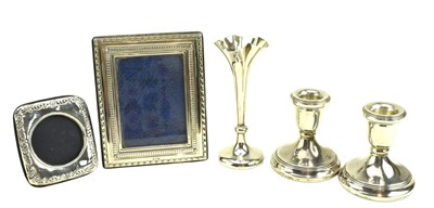 Lot 59 - FIVE HALLMARKED SILVER ITEMS INCLUDING VASE & PHOTO FRAMES