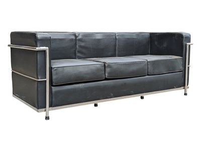 Lot 593 - AFTER LE CORBUSIER - LC3 - BROWN BLACK CHROME SOFA