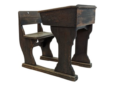 Lot 780 - VICTORIAN 19TH CENTURY OAK SCHOOL DESK & BENCH SEAT