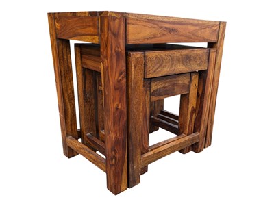 Lot 599 - BRITISH CONTEMPORARY FURNITURE - HARDWOOD NEST OF TABLES