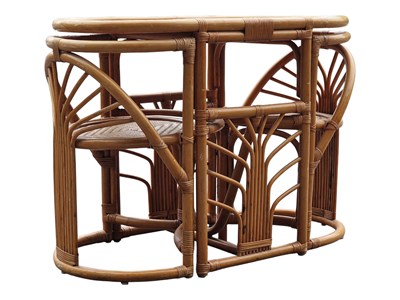 Lot 606 - RETRO 1980'S BAMBOO & WICKER DINING / BREAKFAST TABLE