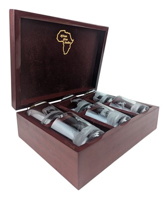 Lot 17 - 20TH CENTURY SET OF SIX GLASS TUMBLERS BY AFRICAN GLASS STUDIO