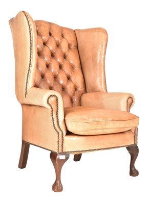 Lot 461 - 20TH CENTURY QUEEN ANNE REVIVAL TAN BROWN LEATHER ARMCHAIR